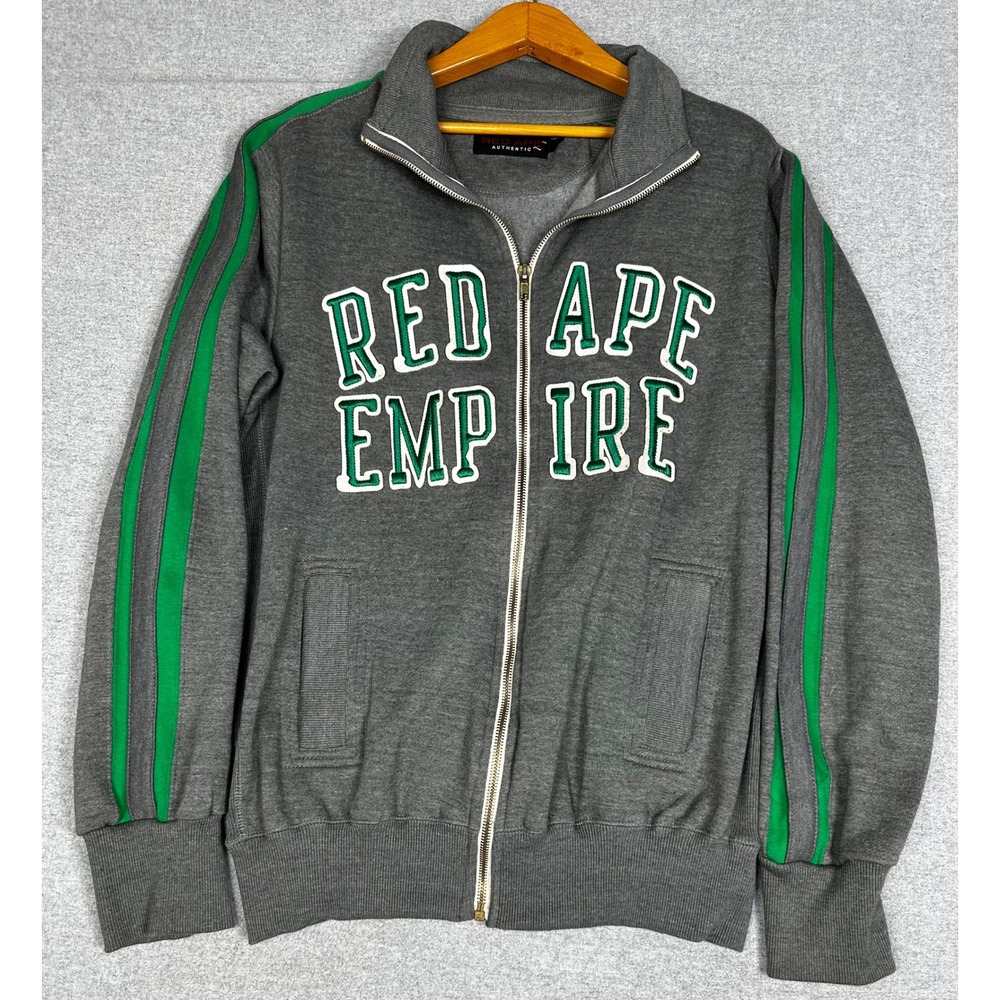 Red Ape Track Jacket Mens XL Gray Empire Embroidered Puff Letters Full Zip